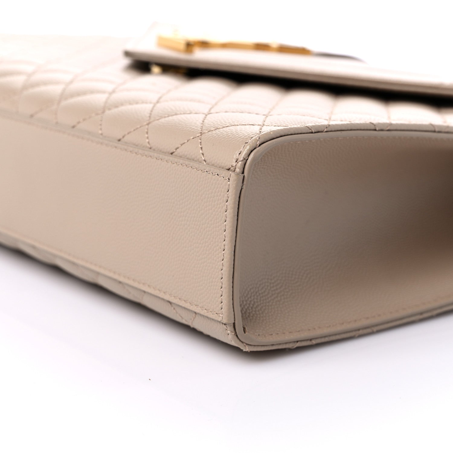 Saint Laurent Grain De Poudre Mixed Matelasse Large Triquilt Monogram Satchel Dark Beige 11 of 11