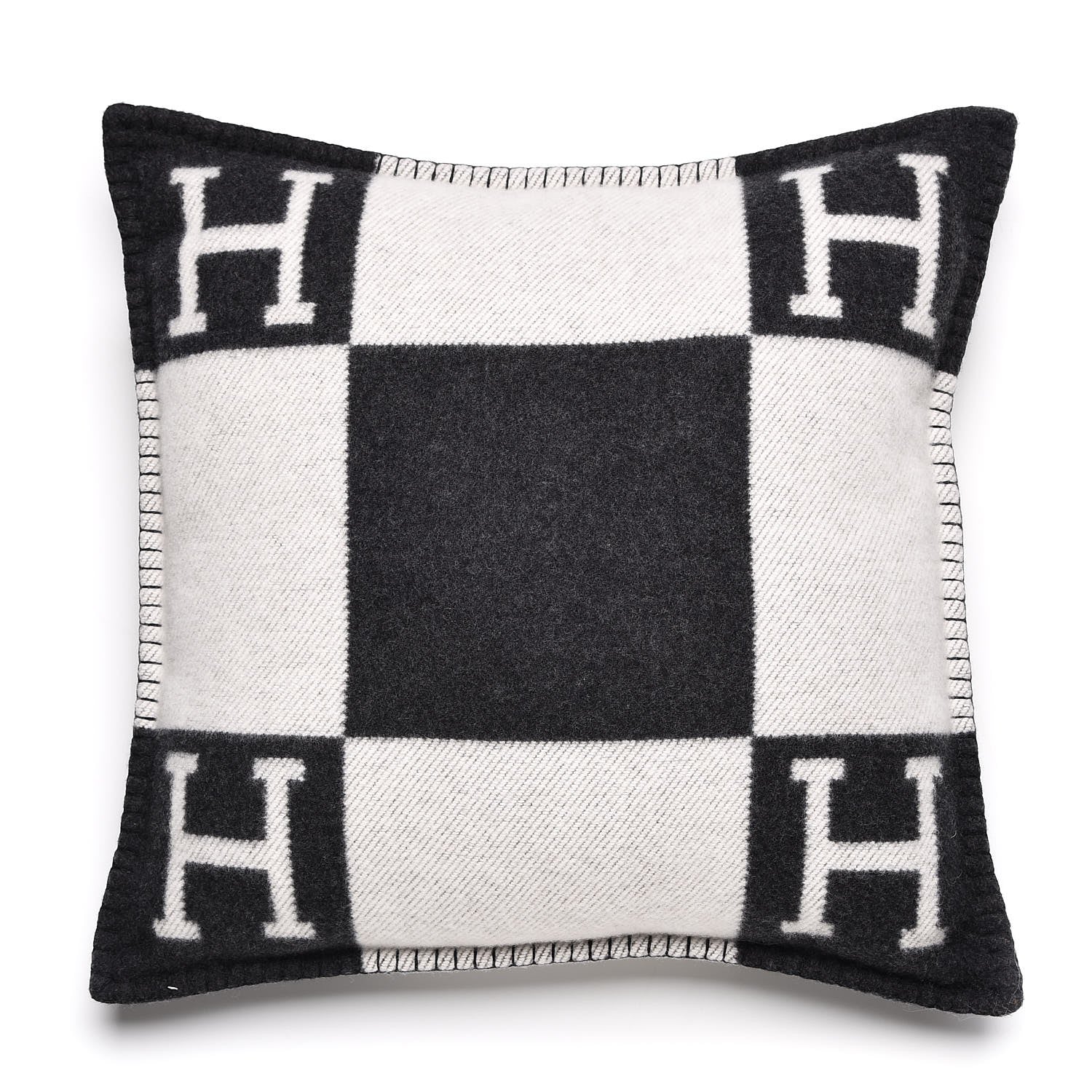 Hermes Wool Cashmere Avalon Pillow PM Ecru Gris Fonce 1 of 6