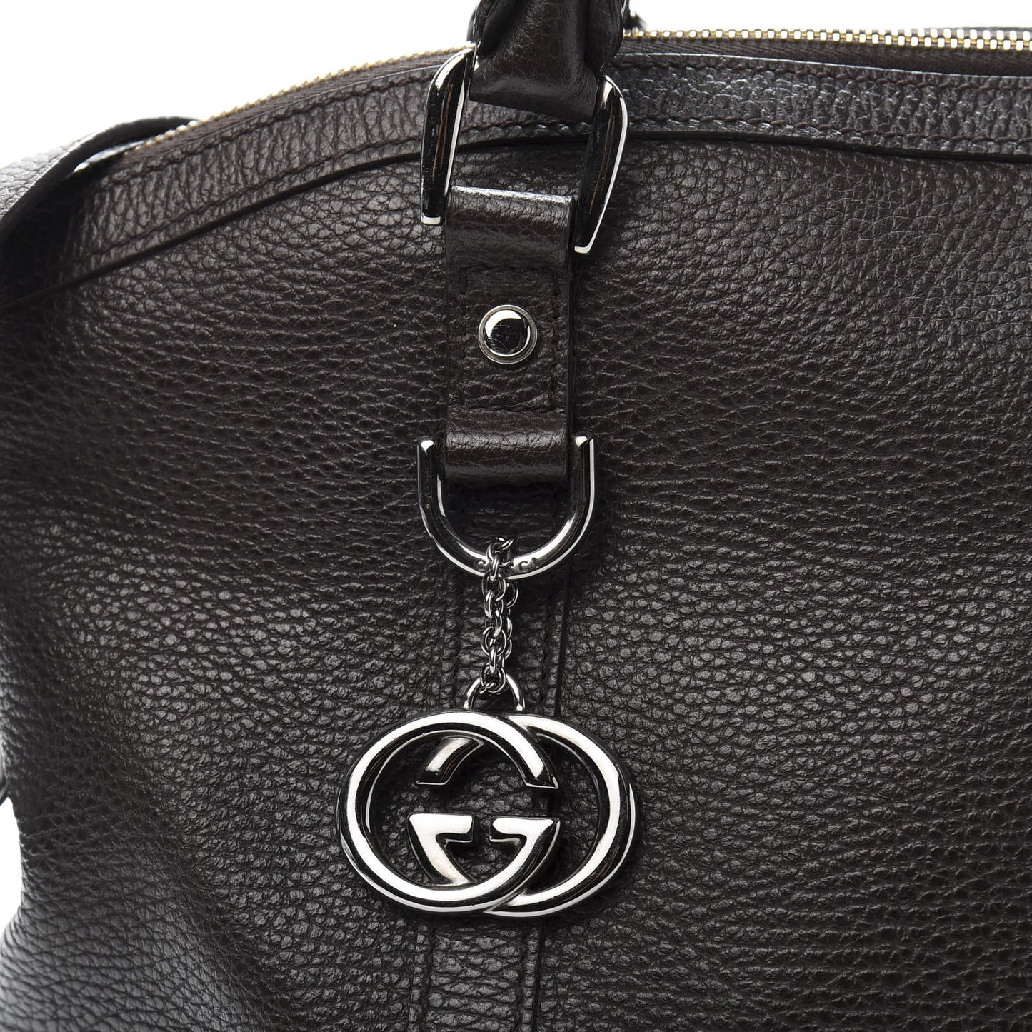 Pebbled Calfskin Medium GG Convertible Dome Satchel Dark Brown