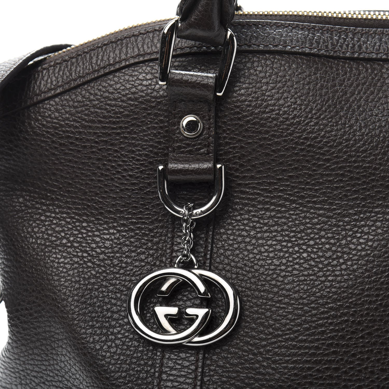 Gucci Pebbled Calfskin Medium GG Convertible Dome Satchel Dark Brown 14 of 17