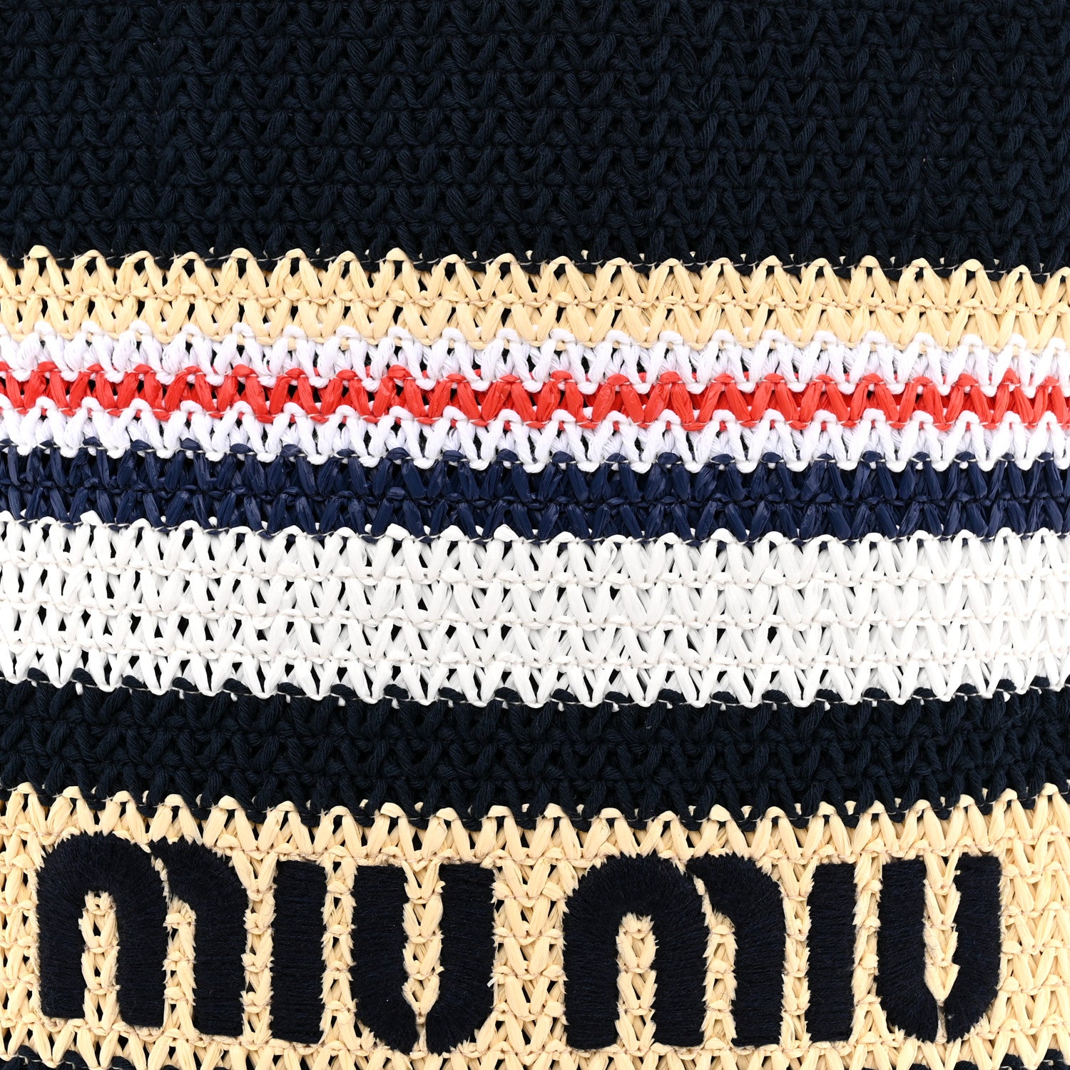 Miu Miu Raffia Crochet Stripe Vertical Tote Bag  Blue Red Natural 7 of 9