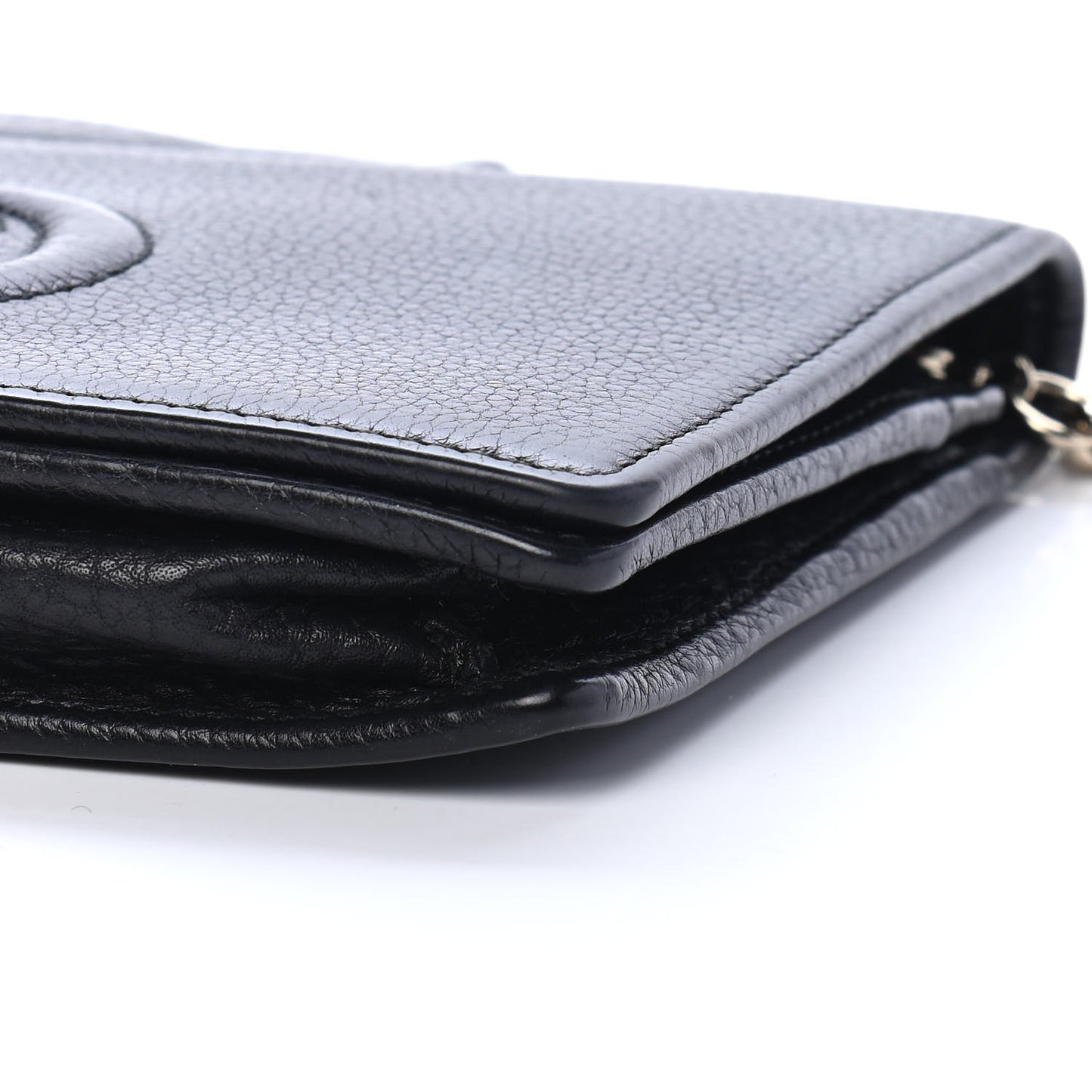 Pebbled Calfskin Soho Wallet on Chain Black