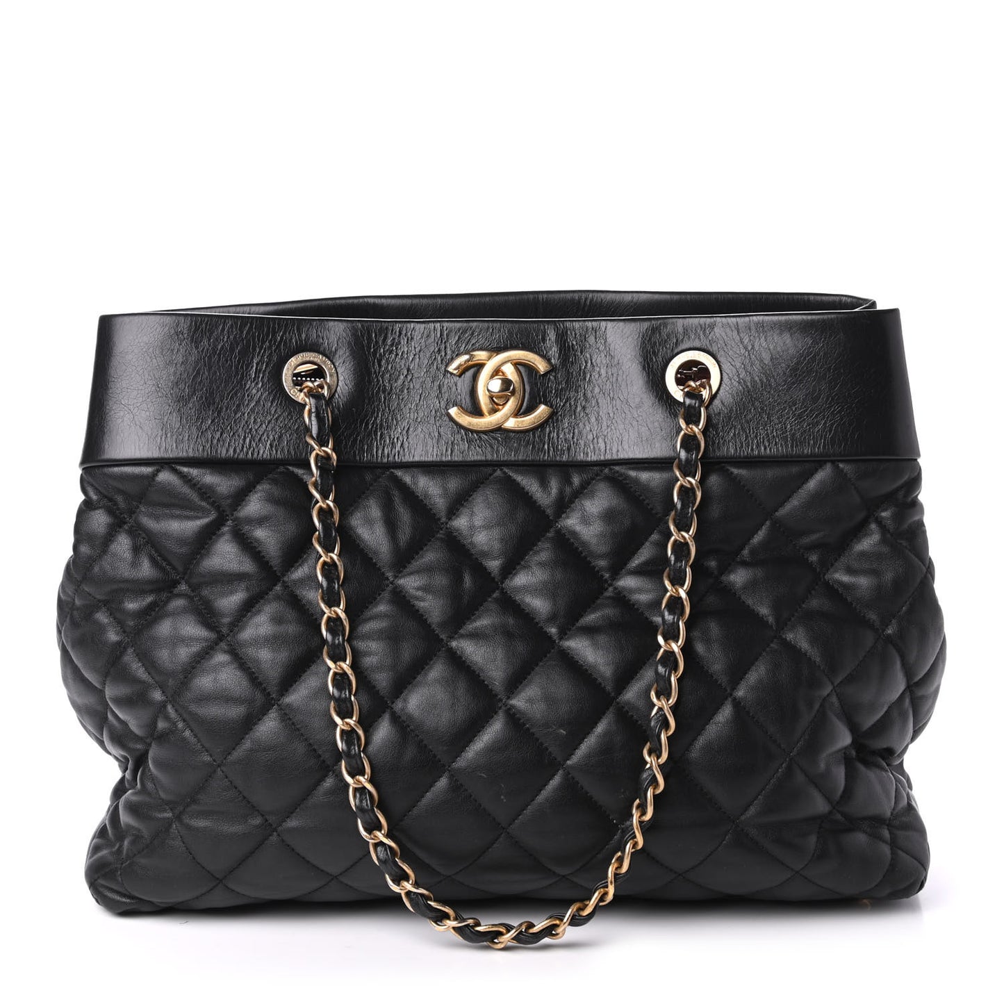 Calfskin Quilted Large Soft Elegance Tote Black