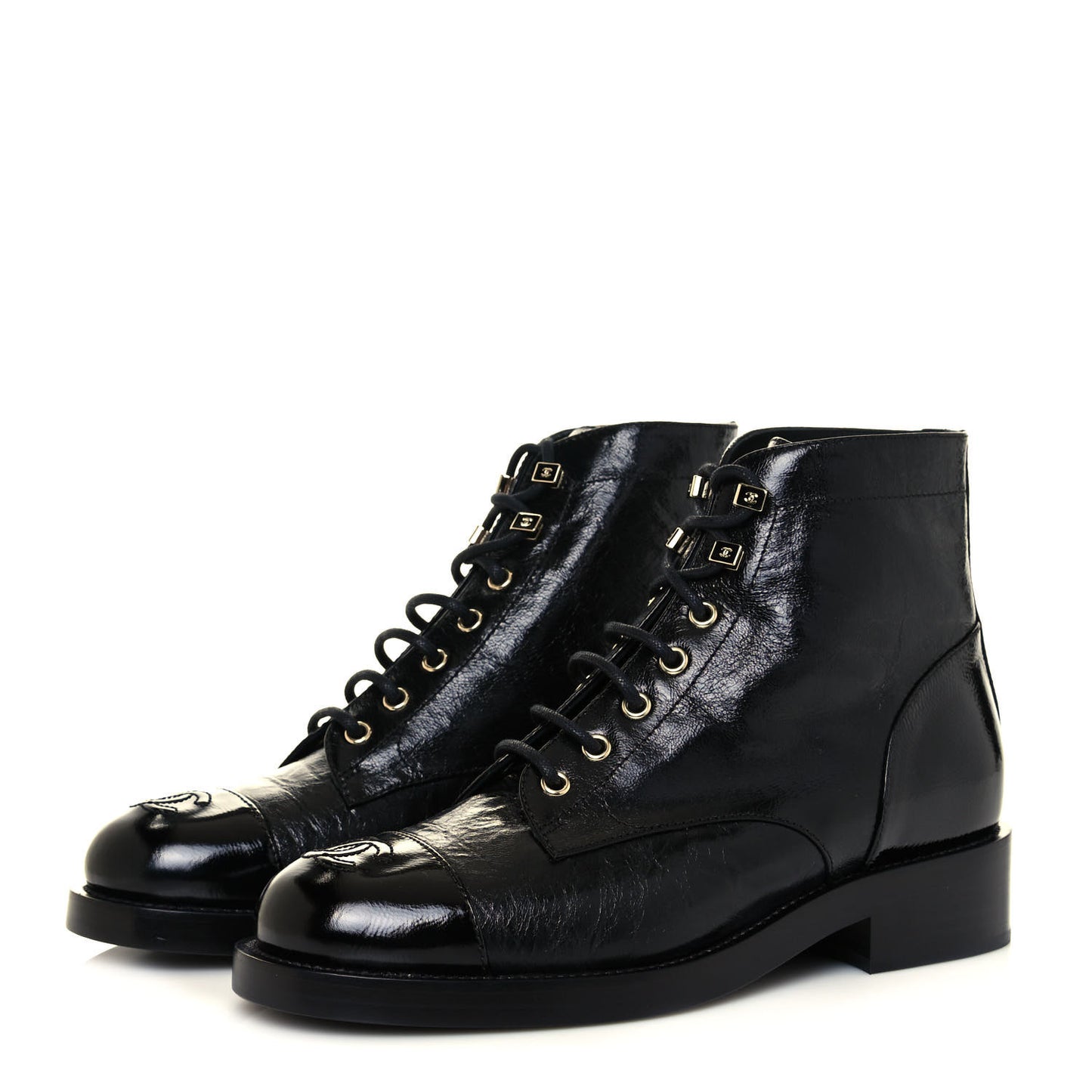 Crumpled Lambskin Shiny Calfskin Combat Boots 38.5 Black