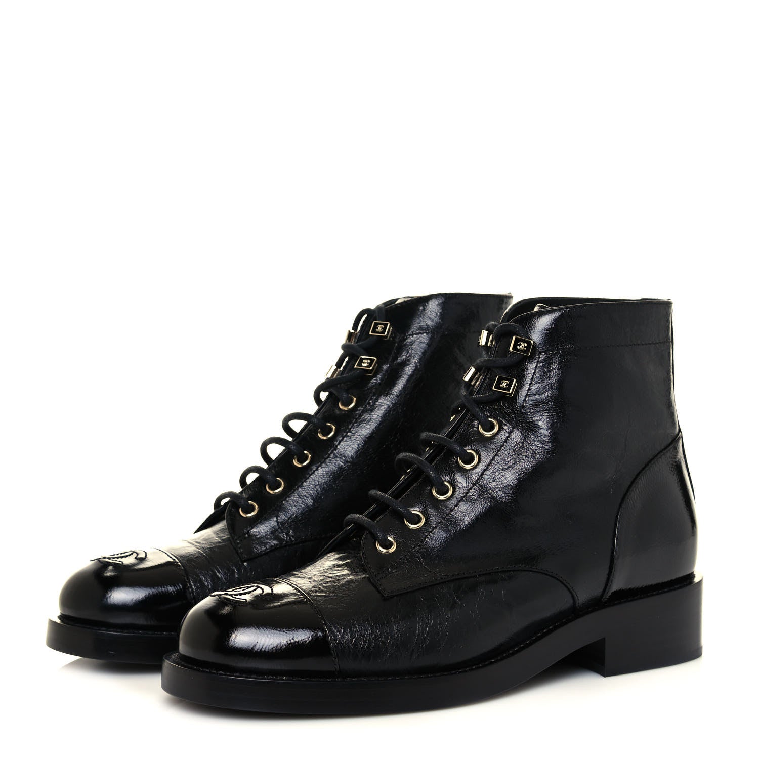 Chanel Crumpled Lambskin Shiny Calfskin Combat Boots 38.5 Black 3 of 8