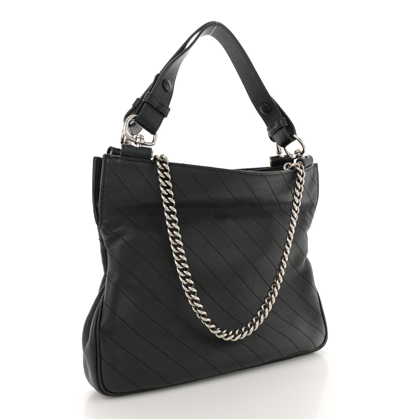 Sakai Be Green Calfskin Diagonal Stitched Small Blondie Tote Black