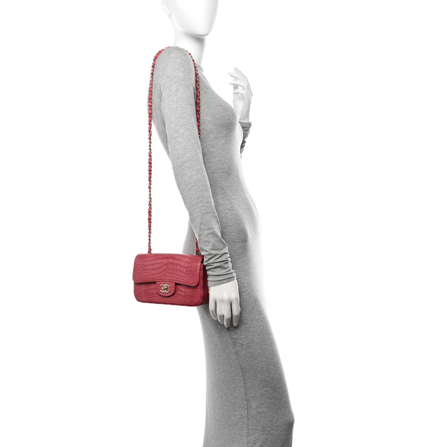 Chanel Shiny Alligator Mini Rectangular Flap Pink 2 of 12