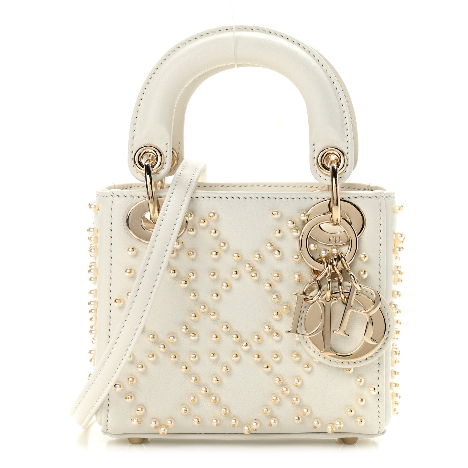 Christian Dior Lambskin Pearl Cannage Micro Lady Dior Latte 1 of 10