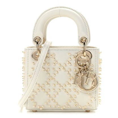 Christian Dior Lambskin Pearl Cannage Micro Lady Dior Latte 1 of 10