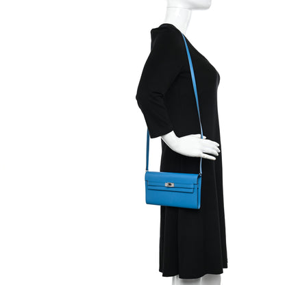 Hermes Chevre Mysore Kelly Wallet To Go Bleu Frida 2 of 10