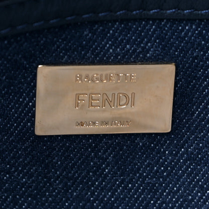 Fendi Denim Large Baguette Blue Arancio Fluo 5 of 10