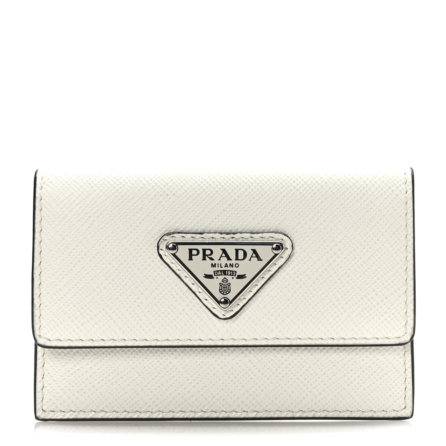 Prada Saffiano Triangle Card Holder White 1 of 7