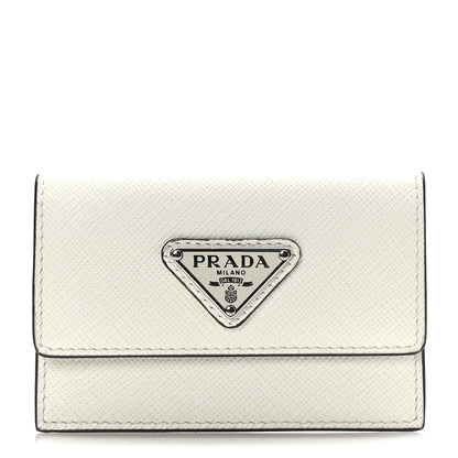 Prada Saffiano Triangle Card Holder White 1 of 7
