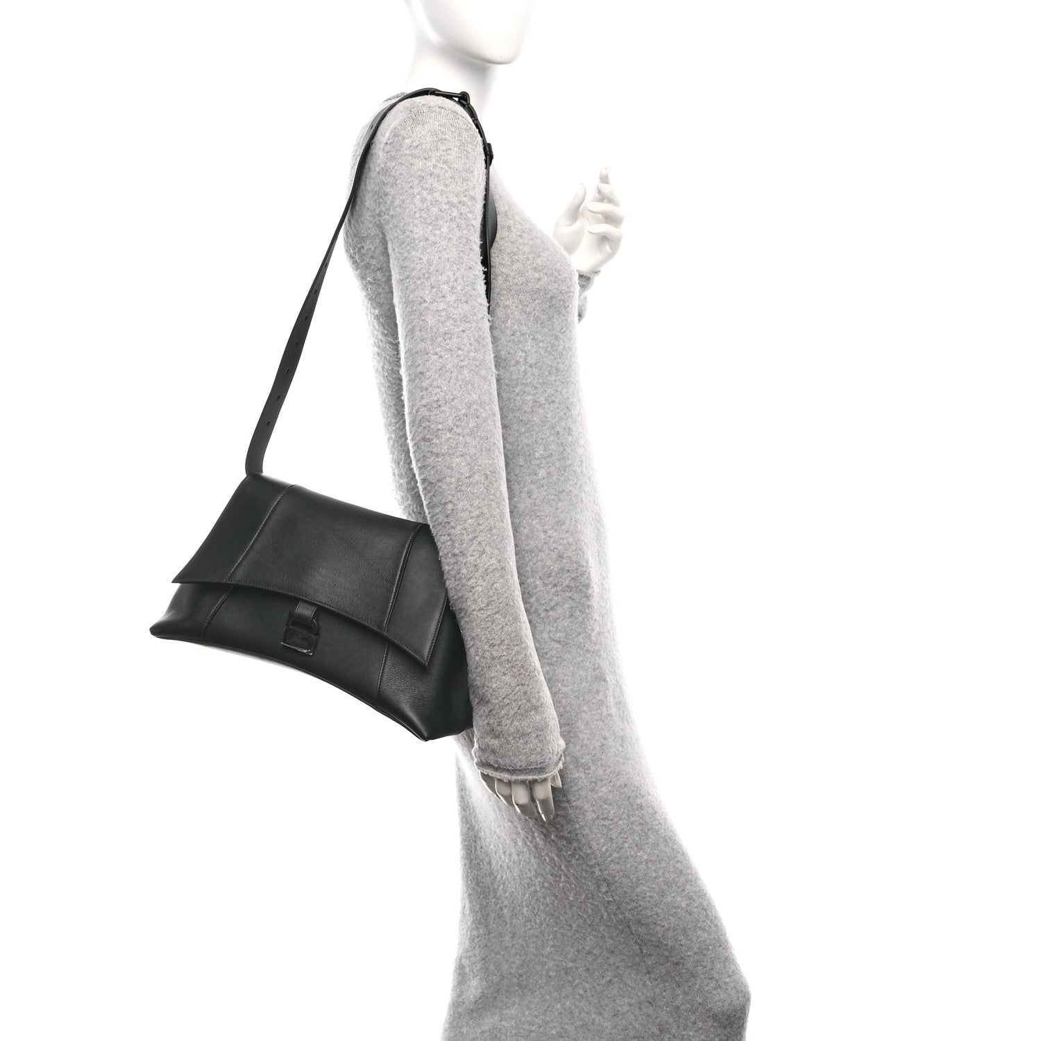 Balenciaga Semi Shiny Smooth Calfskin Monochrome M Downtown Shoulder Bag Black 2 of 12