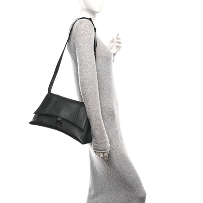 Balenciaga Semi Shiny Smooth Calfskin Monochrome M Downtown Shoulder Bag Black 2 of 12