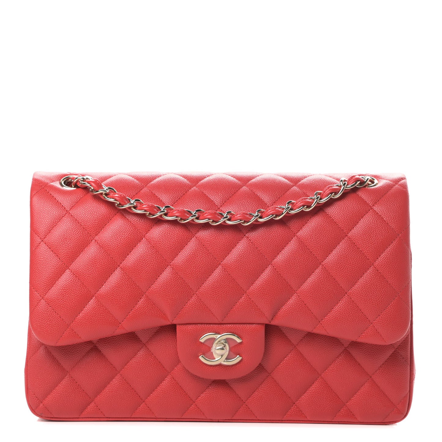 Caviar Quilted Jumbo Double Flap Red