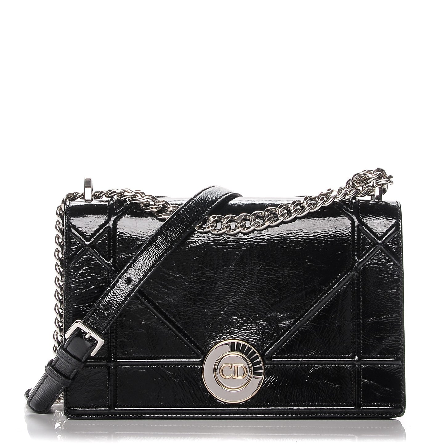 Crinkled Lambskin Cannage Medium Diorama Flap Bag Black