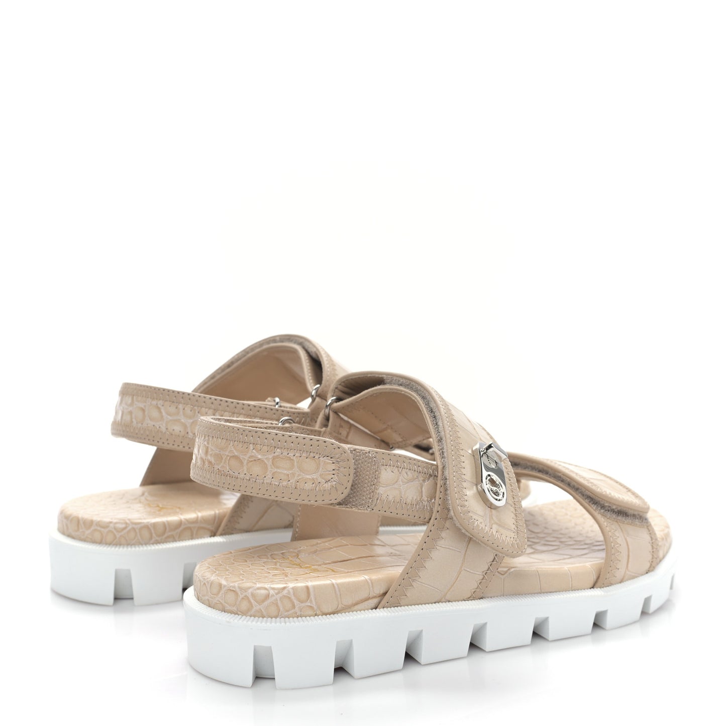 Calfskin Alligator Embossed Nappa Lock Cool Flat Sandals 37.5 Nougat
