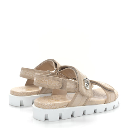 Christian Louboutin Calfskin Alligator Embossed Nappa Lock Cool Flat Sandals 37.5 Nougat 4 of 7