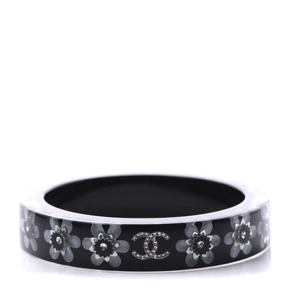 Chanel Resin Crystal CC Floral Bangle Bracelet Black 1 of 8