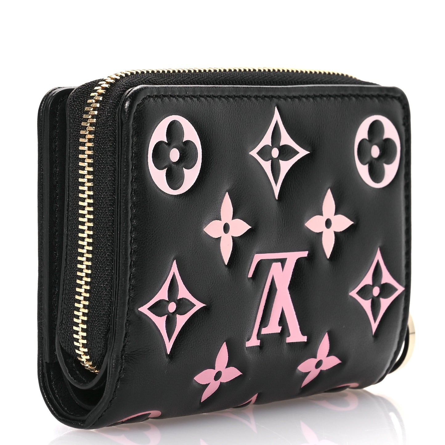 Lambskin Embossed Monogram LV Ski Lou Coussin Wallet Black