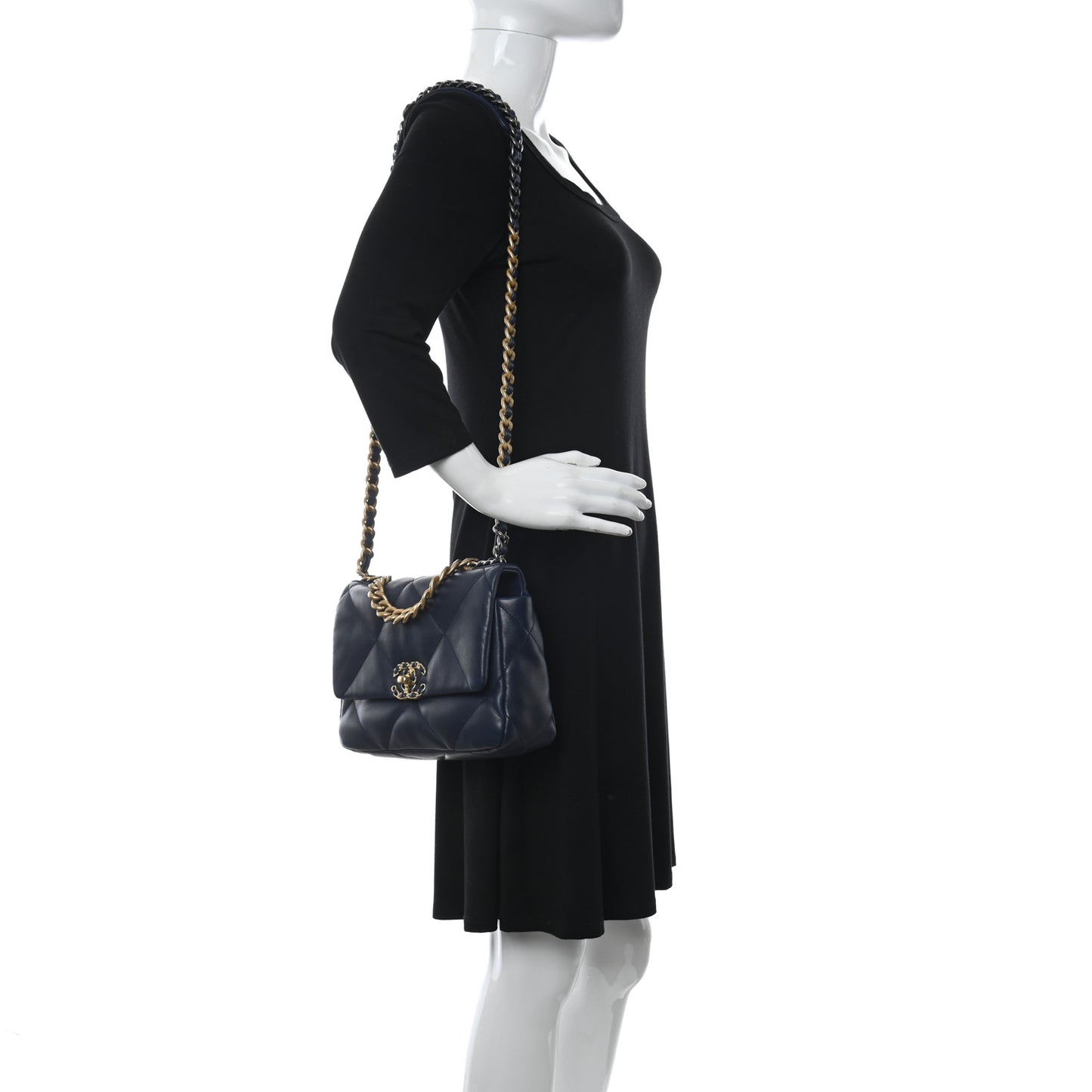 Goatskin Quilted Medium Chanel 19 Flap Navy Blue