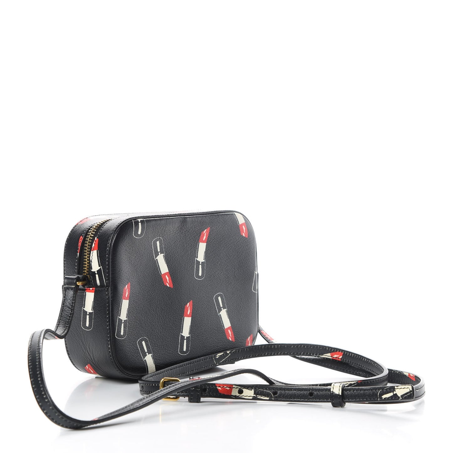 Calfskin Lipstick Print Small Monogram Camera Bag Black