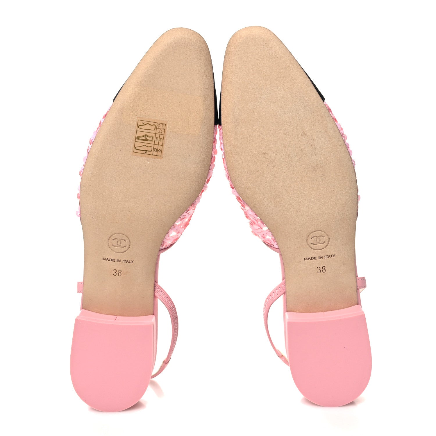 Chanel Sequins Satin Cap Toe CC Slingback Flat 38 Pink Black