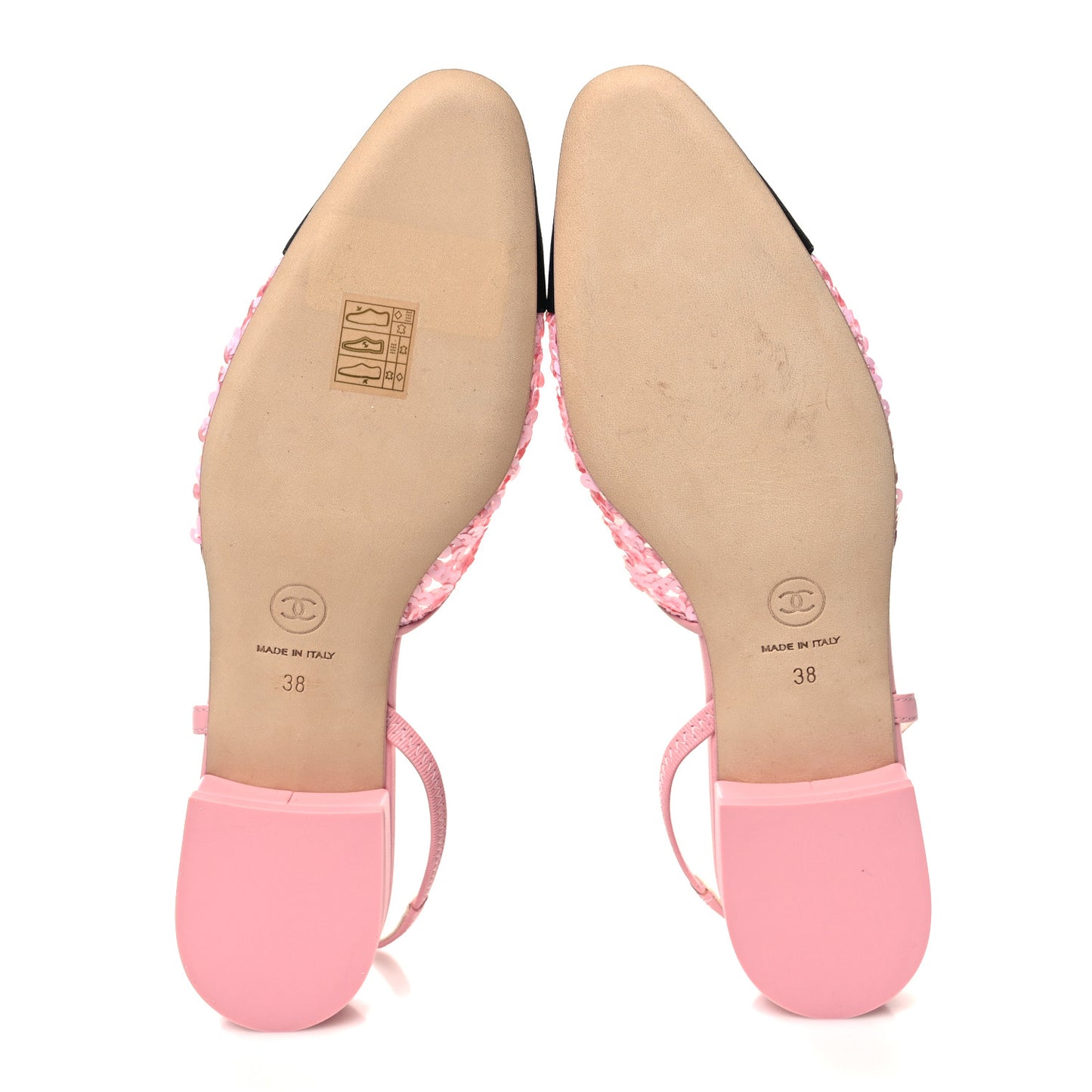 Sequins Satin Cap Toe CC Slingback Flat 38 Pink Black