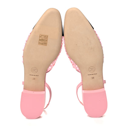 Chanel Sequins Satin Cap Toe CC Slingback Flat 38 Pink Black 5 of 8