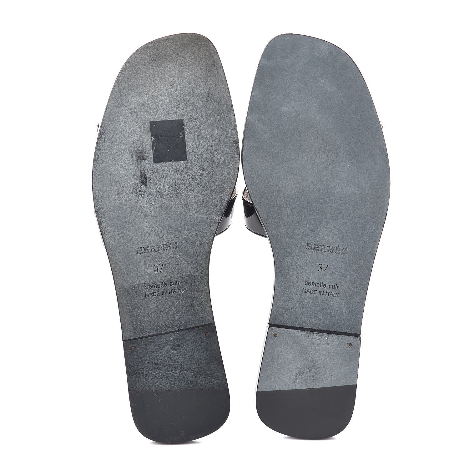 Hermes Patent Oran Sandals 37 Black 5 of 10