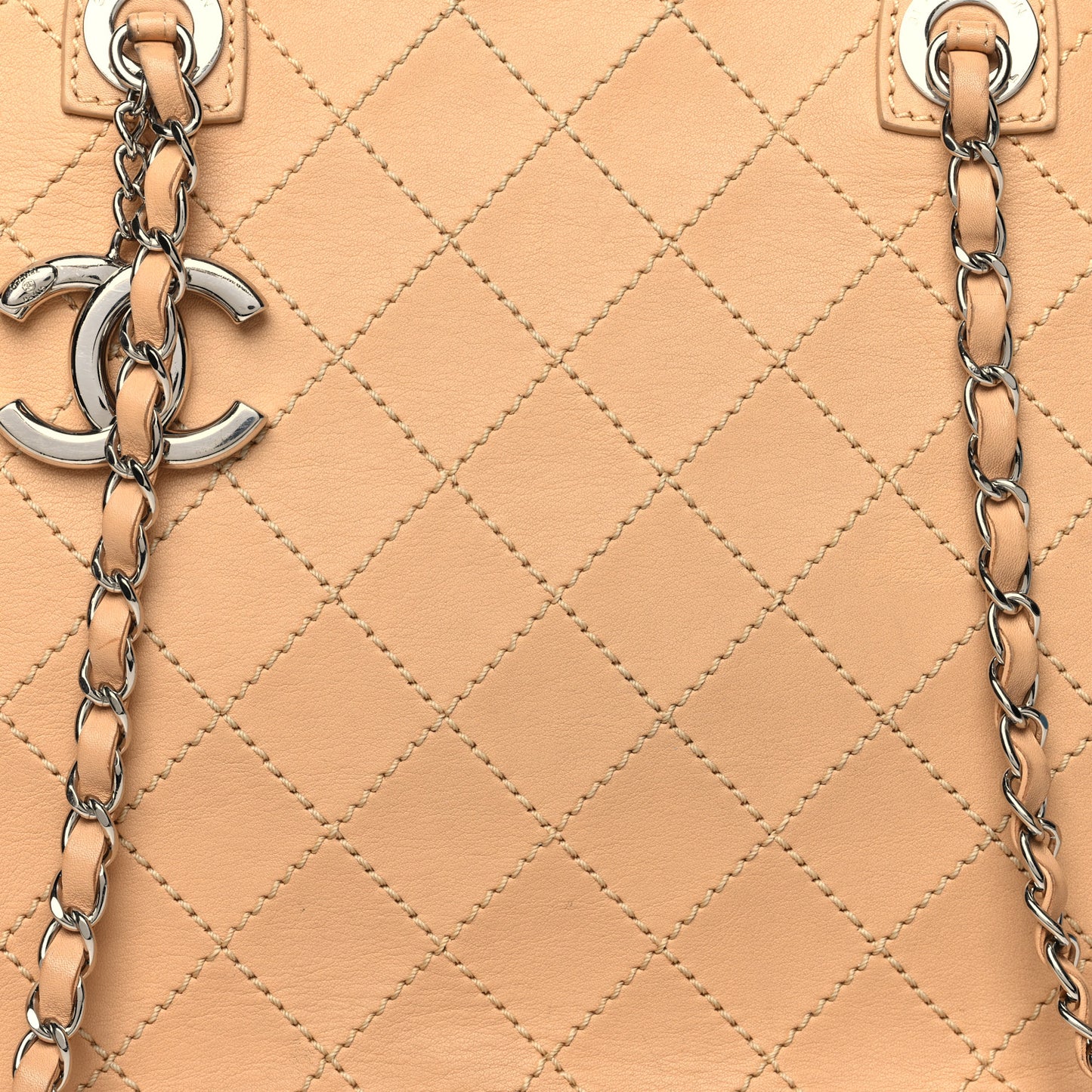 Calfskin Stitched Large Shopping Tote Beige