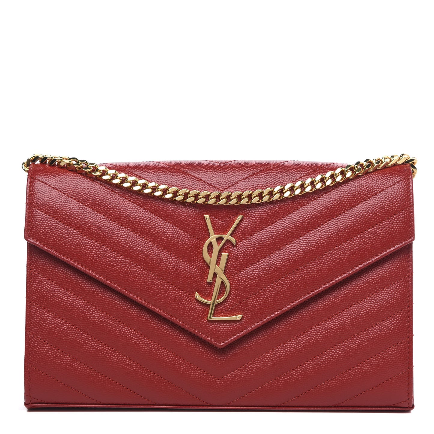 Grain De Poudre Matelasse Chevron Monogram Chain Wallet Red