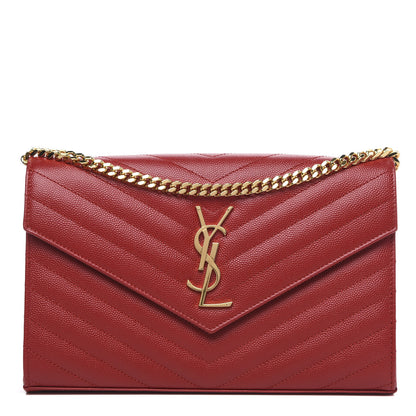 Saint Laurent Grain De Poudre Matelasse Chevron Monogram Chain Wallet Red 1 of 9