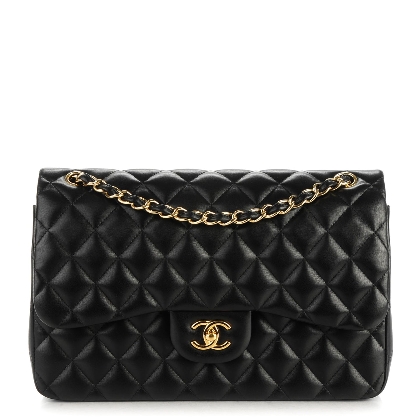 Lambskin Quilted Jumbo Double Flap Black
