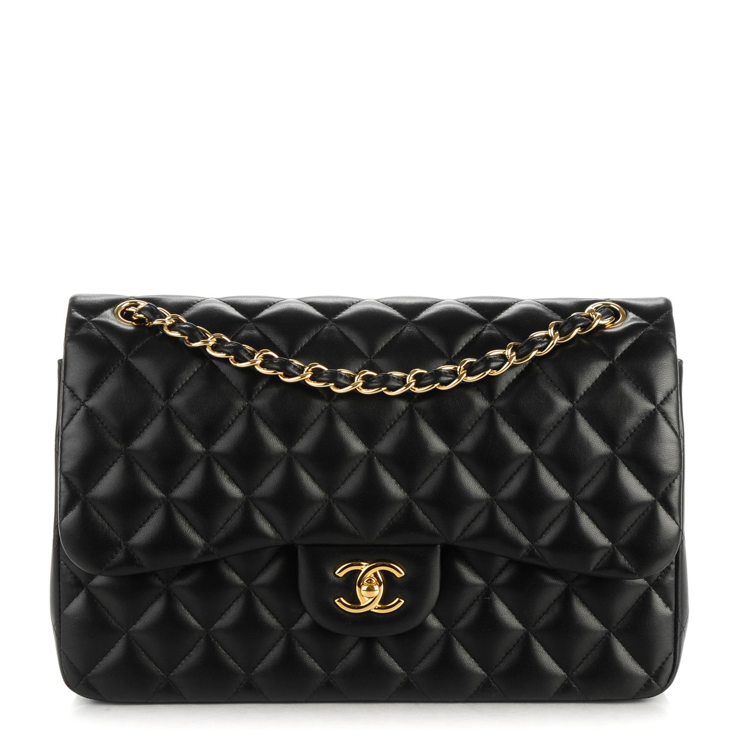 Chanel Lambskin Quilted Jumbo Double Flap Black 1 of 8