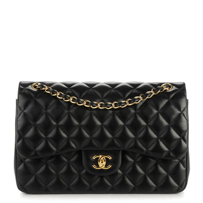 Chanel Lambskin Quilted Jumbo Double Flap Black 1 of 8