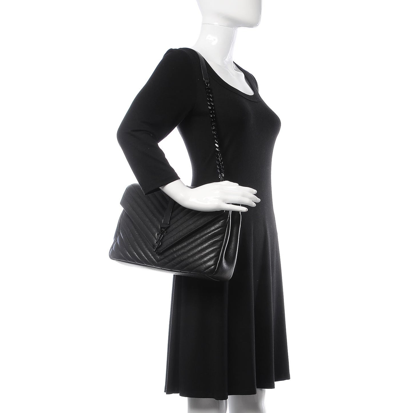 Sheepskin Matelasse Chevron Monogram Monochrome Large College Satchel Black