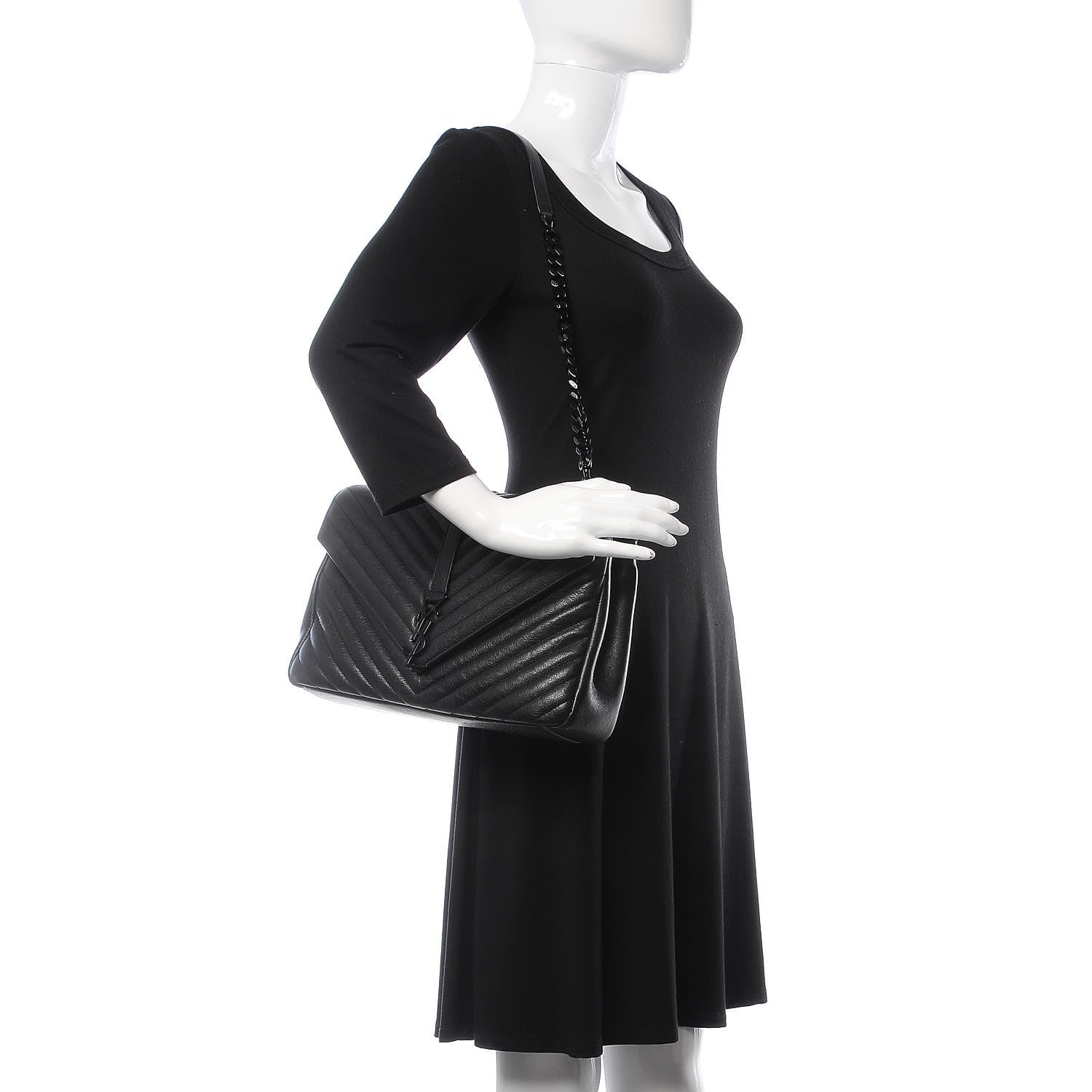 Saint Laurent Sheepskin Matelasse Chevron Monogram Monochrome Large College Satchel Black 2 of 8