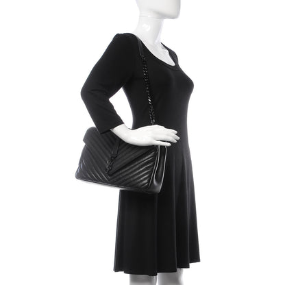 Saint Laurent Sheepskin Matelasse Chevron Monogram Monochrome Large College Satchel Black 2 of 8