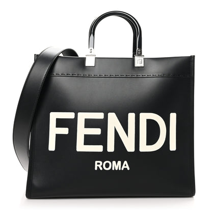 Fendi Vitello King Plexiglass Logo Embossed Medium Fendi Sunshine Shopper Tote Black White 1 of 9