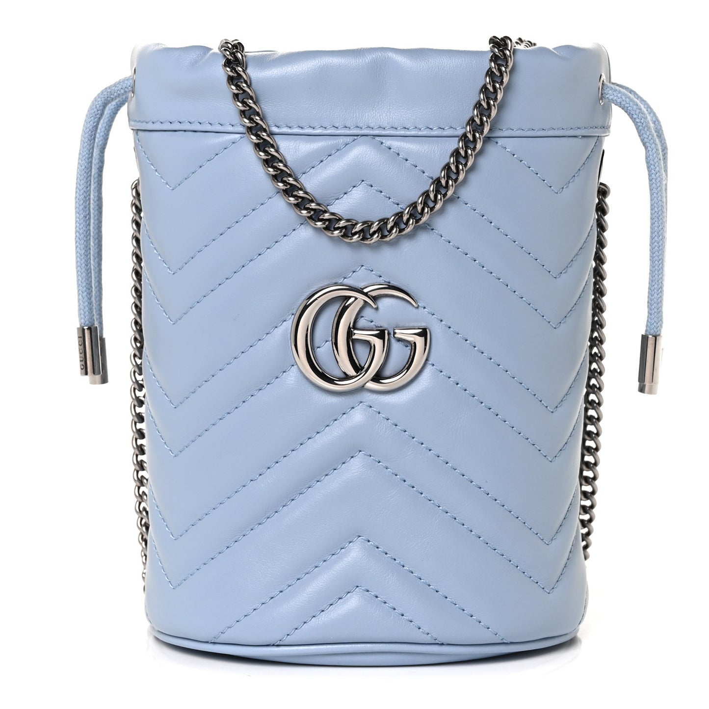 Calfskin Matelasse Mini GG Marmont 2.0 Bucket Bag Porcelain Light Blue
