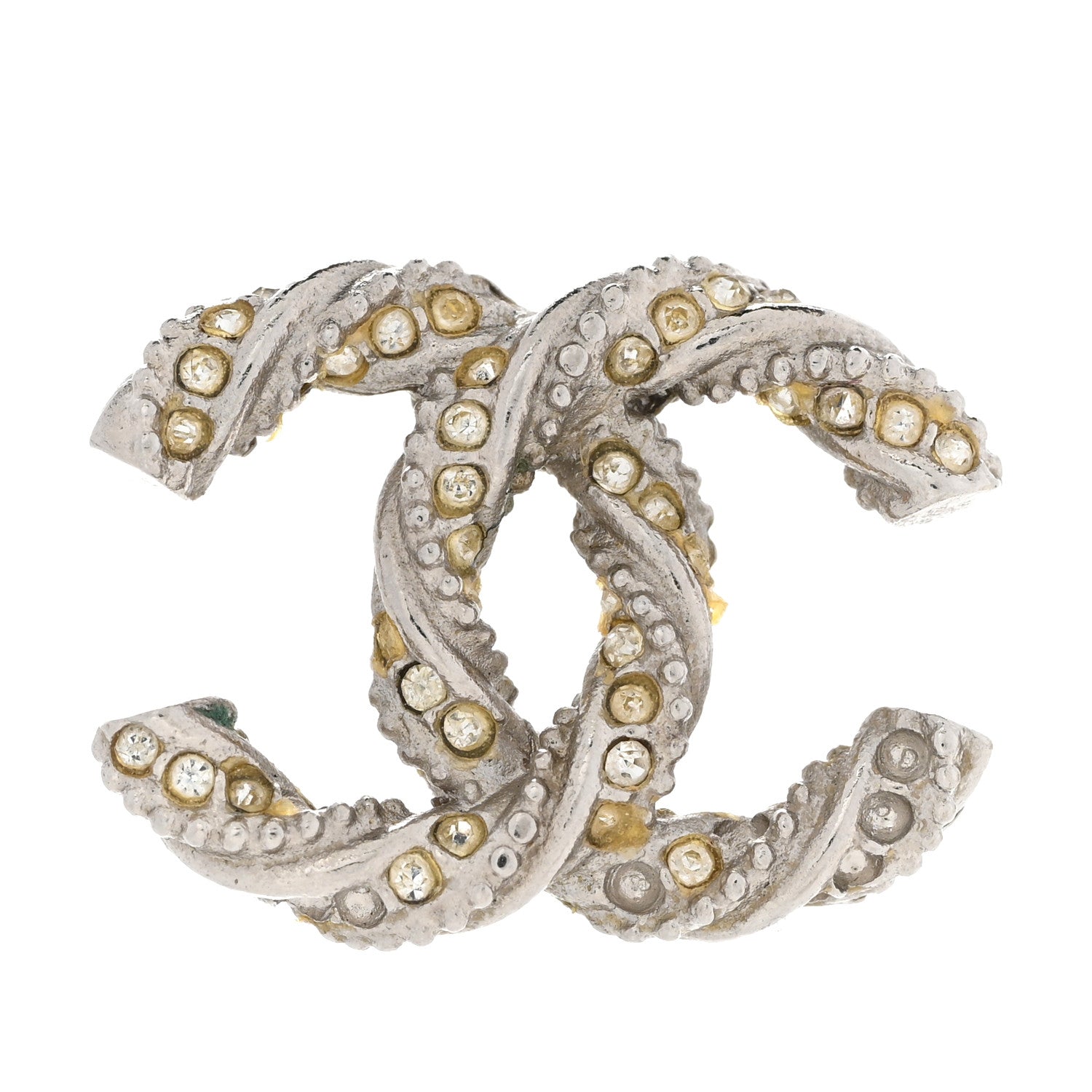 Chanel Crystal Twisted CC Earrings Silver Gold 6 of 6