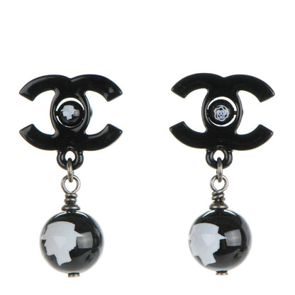 Chanel Enamel Bead CC Coco Drop Earrings Black 1 of 5