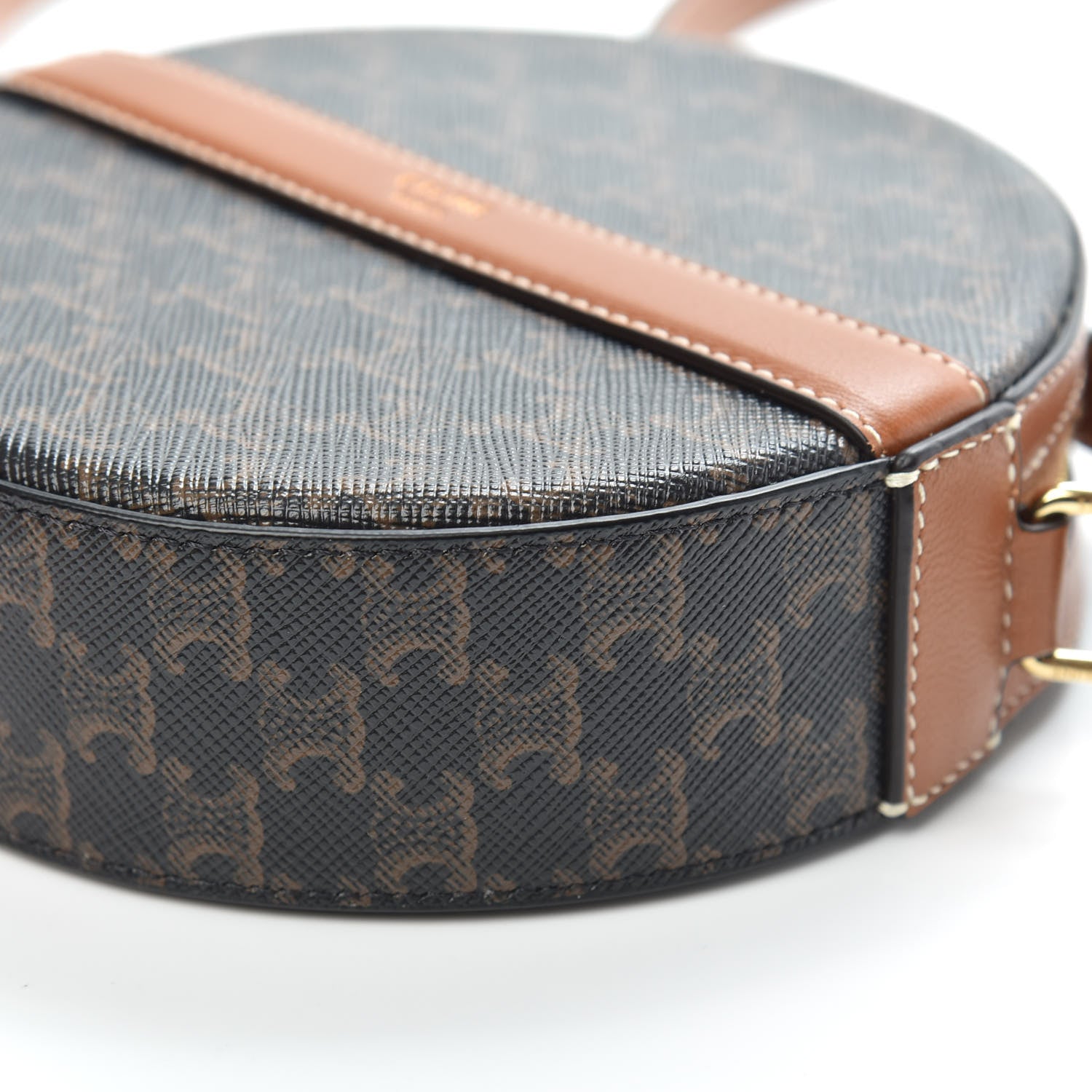 Celine Lambskin Triomphe Canvas Round Purse On Strap Black Tan 8 of 9
