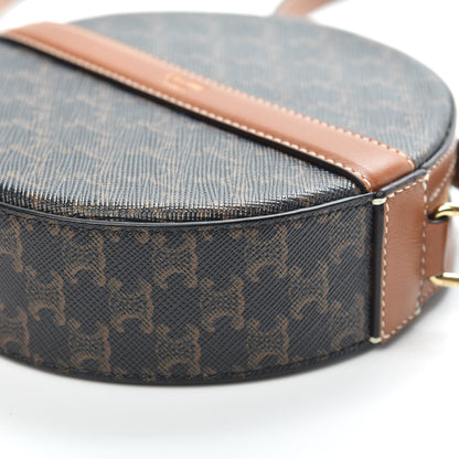 Celine Lambskin Triomphe Canvas Round Purse On Strap Black Tan 8 of 9