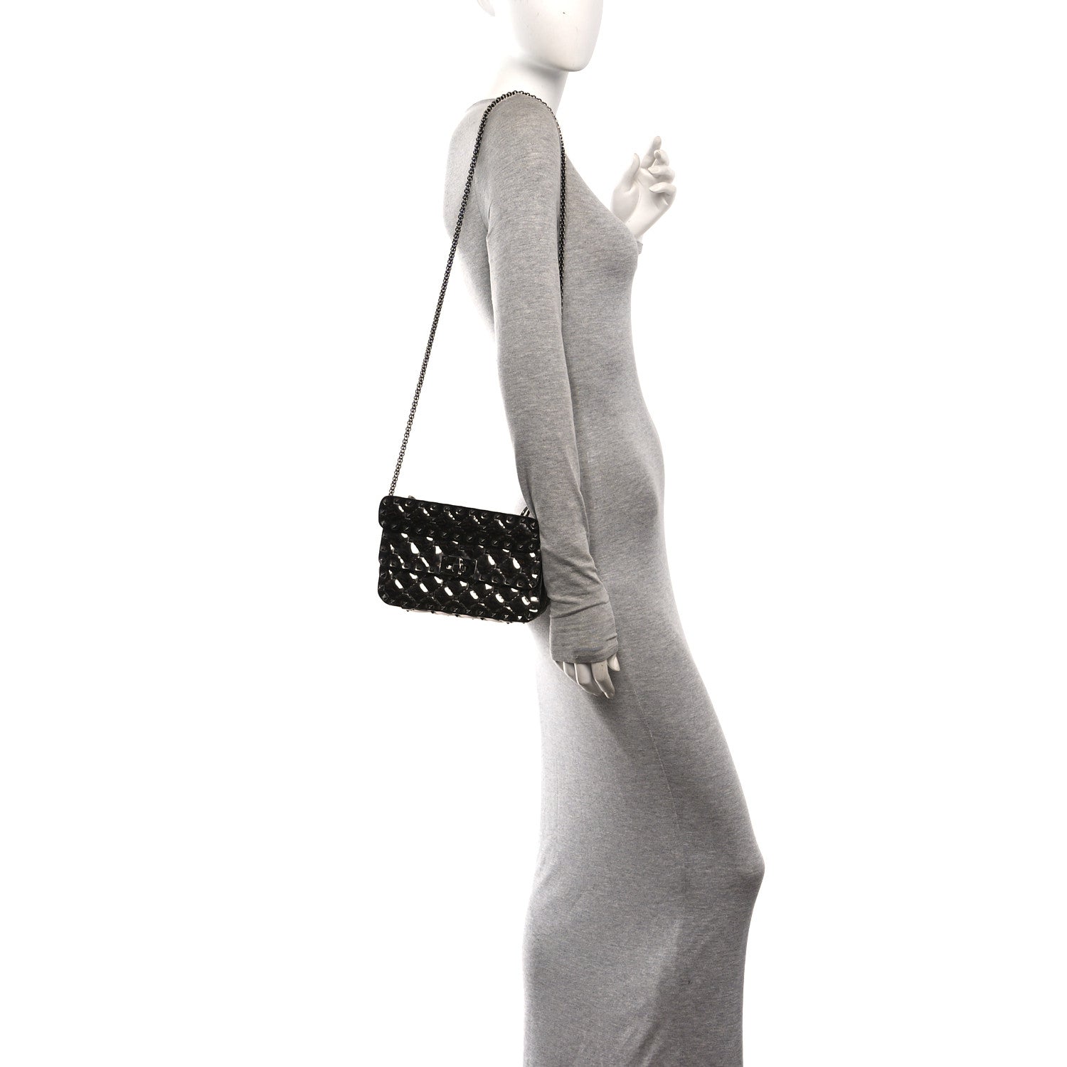 Valentino Garavani Metallic Patent Small Rockstud Spike Shoulder Bag Rutenio 2 of 9