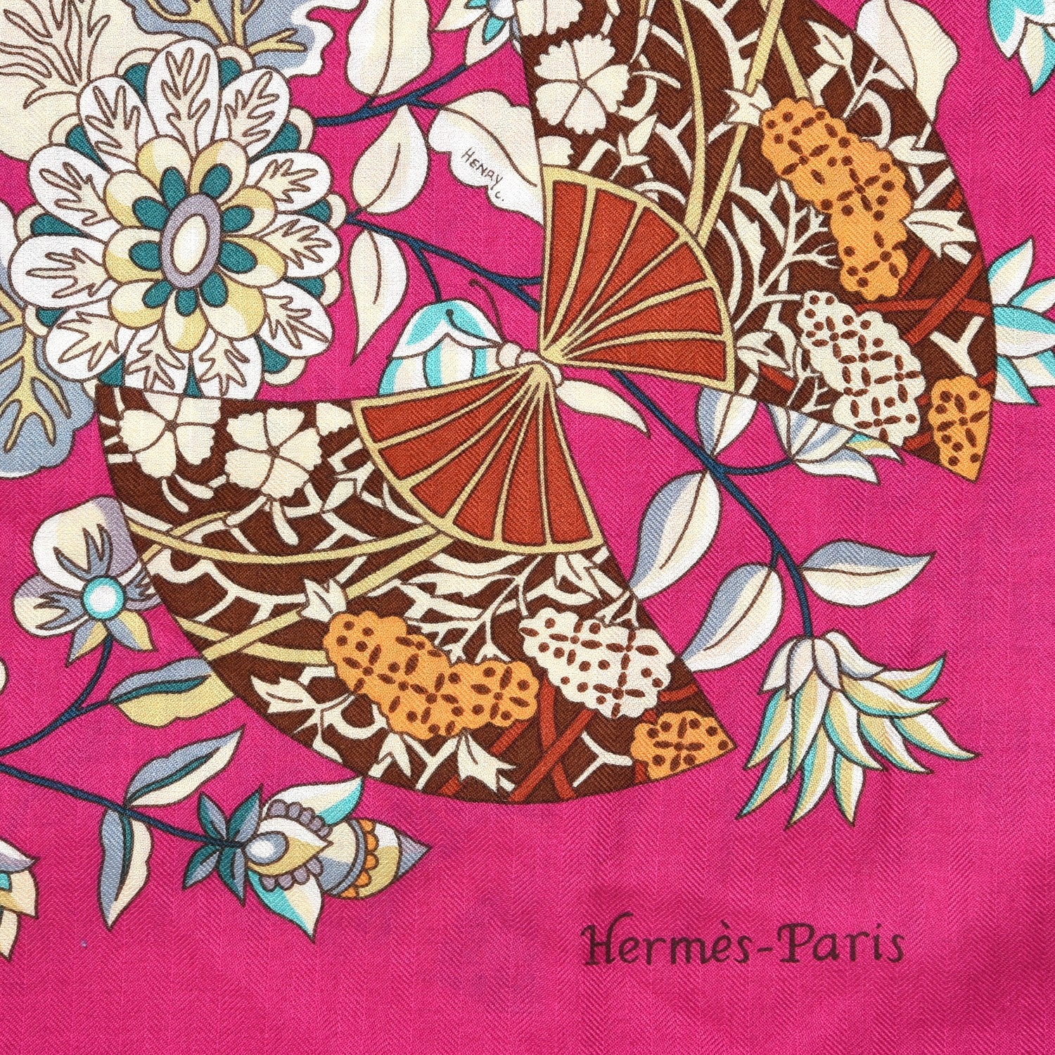Hermes Cashmere Silk Fleurs et Papillons de Tissus Scarf 140 Fuchsia 4 of 6