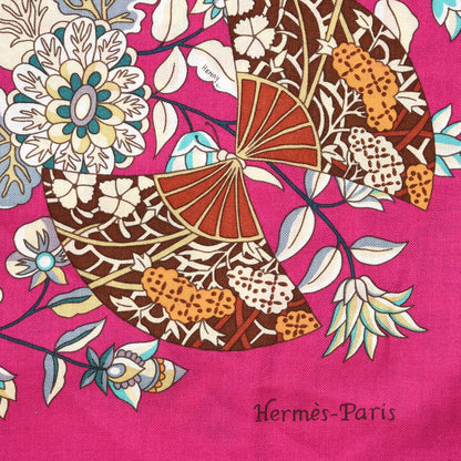 Hermes Cashmere Silk Fleurs et Papillons de Tissus Scarf 140 Fuchsia 4 of 6