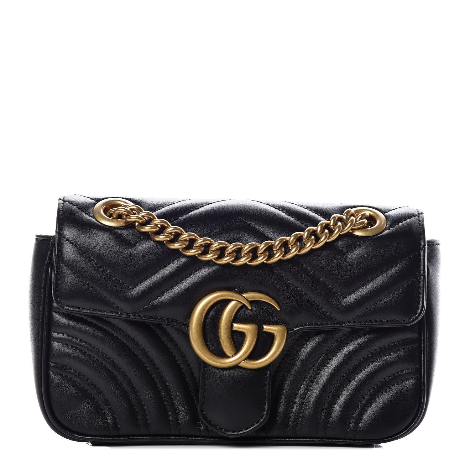 Gucci Calfskin Matelasse Mini GG Marmont Shoulder Bag Black 1 of 7